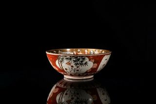 Japanese Antique Meiji Period Glazed Porcelain Kutani Bowl