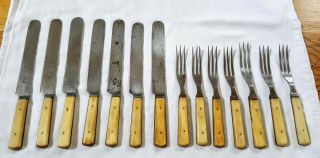 Civil War Era 3 Prong Forks & Knives With Bone Handles Francis Graves And Sons