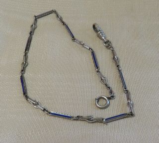 Antique Men ' s Silver and Blue Enameled Watch Chain Bates and Bacon Art Deco 2