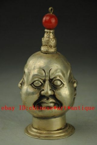 China Old Copper Plating Silver Snuff Bottle The Joys All Sides Buddha B02