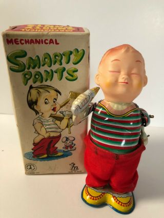 Vintage Wind Up Tin Boy Baby Smarty Pants Toy By Mikuni