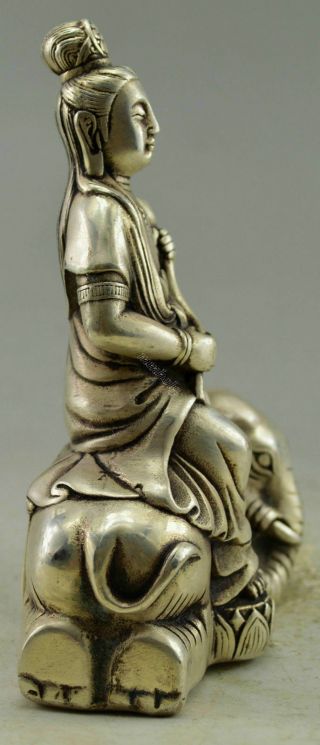 Collectible Decorated Chinese Tibetan silver Handwork Kwan - yin Elephant Statue 2