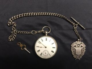 1884 Am.  Watch Co Waltham Hillside Key Wind.  925 Pocket Watch W/.  925 Chain & Fob