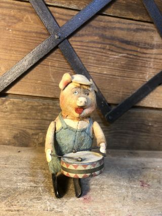 Tin Toy Schuco Clockwork Pig Drummer Germany 1930 