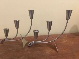 Set Mid Century Modern Danish Stainless Candle Stick Holders 3 Tiers Nr