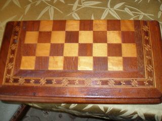 Antique Inlaid Wood Backgammom,  Checkers Board