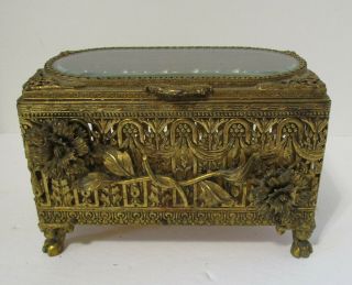 Antique Decorated Victorian Metal Jewelry Box Marigolds