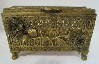 Antique Decorated Victorian Metal Jewelry Box Marigolds 2