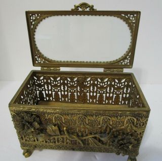 Antique Decorated Victorian Metal Jewelry Box Marigolds 3