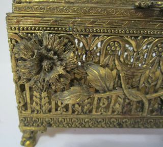 Antique Decorated Victorian Metal Jewelry Box Marigolds 4