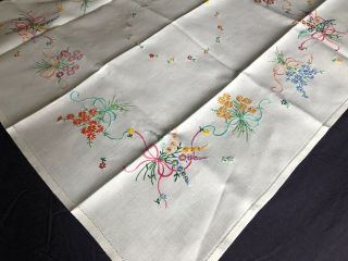 Cute Vintage Floral Hand Embroidered Small Square Cream Irish Linen Tablecloth 4