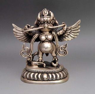 Chinese Tibetan Buddhism silver Winged Garuda Bird God Tantra Buddha Statue d02 2