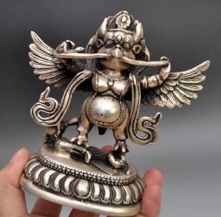 Chinese Tibetan Buddhism silver Winged Garuda Bird God Tantra Buddha Statue d02 3