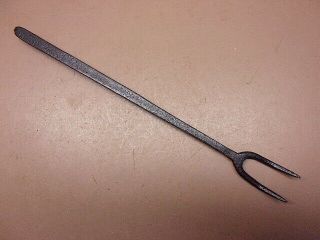 Vtg Hand Wrought Iron 2 Tine 12 " Kitchen Fork Hanging Rat Tail Old One