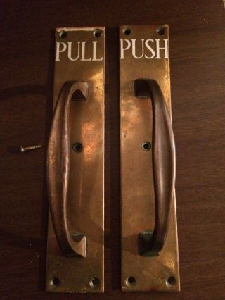 Pair Antique Brass Bronze Shop Pull Push Door Handles