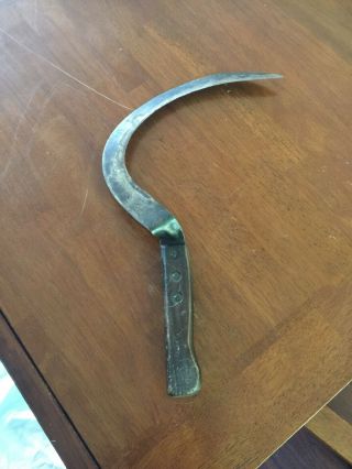 Vintage antique hand forged sickle rustic old farm tool 16” 2