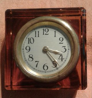 Vintage Mid Century Brown Acrylic Wind Up Desk Clock,  Shelf Mantel Germany