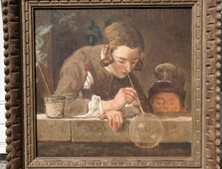Vintage COLONIAL BOY BLOWING BUBBLES Old 18thC Jean Baptiste Chardin PAINTING 2