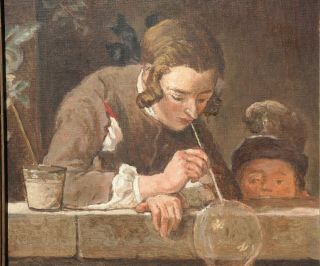 Vintage COLONIAL BOY BLOWING BUBBLES Old 18thC Jean Baptiste Chardin PAINTING 5
