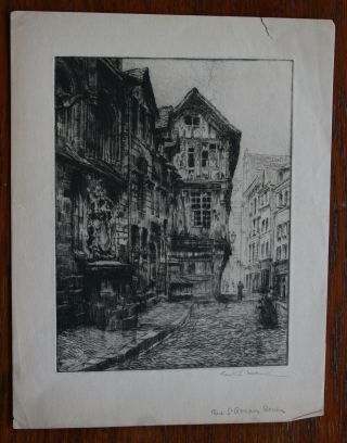 Rue St Romain Rouen France Etching By Frank L Emanuel Circa 1920