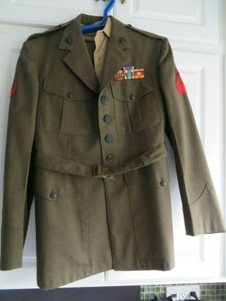 Vtg Usmc Marine Corps Vietnam Green 44r Uniform Coat,  Valor Ribbons,  Shirt Pants