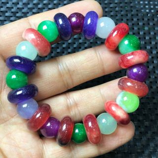 Chinese Colorful Jadeite Jade Handwork Collectible Rainbow Beads Rare Bracelet