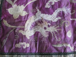 19c Fine Old Chinese Silk Textile Embroidered Robe Dragon Panel Tapestry w/Wax 4
