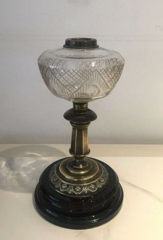 Antique Brass And Cut Glass Oil Lamp