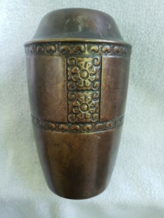 " Wmf " Arts & Crafts Hammered Copper Vase - Circa 1905 - 6 Inch