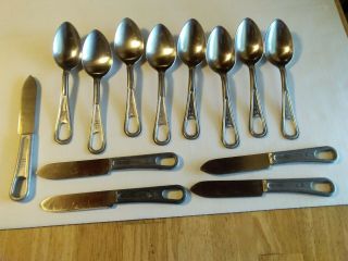Military Utensils 8 Spoons (silco Stainless) & 5 Knives (o.  L.  1952)