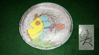 Arts And Crafts Hand Painted Plate / Pin Dish With Fish Design - Signed To Base