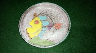 Arts and Crafts Hand painted plate / pin dish with fish design - signed to base 2