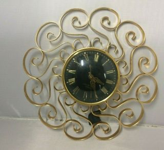 Vintage General Electric Telechron 2h 60 Wall Clock Gold Blackface