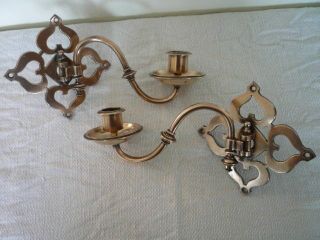 Pair Arts Crafts Design Decorative Brass Candlestick Holders Wall Sconce Candle