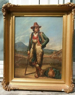 19thC Antique OLD WEST Town MEXICO Type CATTLE RUSTLER Old FRONTIERSMAN PAINTING 2