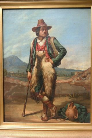 19thC Antique OLD WEST Town MEXICO Type CATTLE RUSTLER Old FRONTIERSMAN PAINTING 5