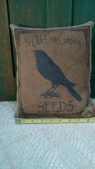 Primitive Vintage Advertising Pillow Ye Olde Crow Company Seeds Tattered Tuck