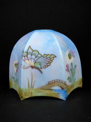 Art Deco Glass Shade With Butterlies & Hand Painted Enamel Flowers Lamp Ceiling