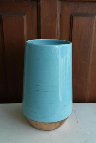 Mid Century Modern Gold & Light Turquoise Pottery Vase Atomic Art Design