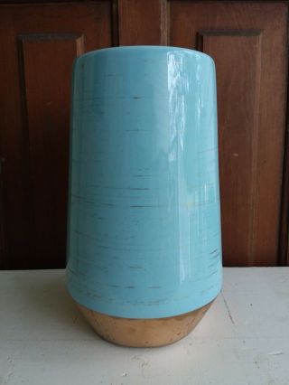 MID CENTURY MODERN Gold & Light TURQUOISE Pottery Vase Atomic Art Design 2