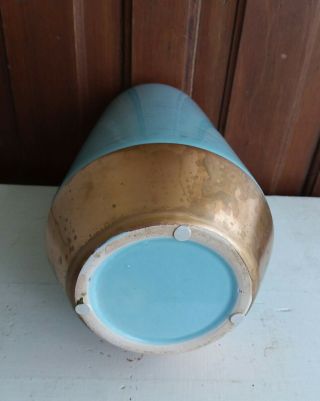 MID CENTURY MODERN Gold & Light TURQUOISE Pottery Vase Atomic Art Design 3