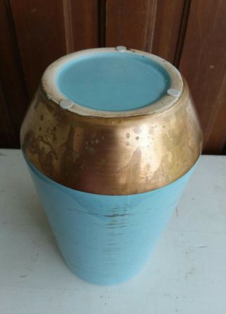 MID CENTURY MODERN Gold & Light TURQUOISE Pottery Vase Atomic Art Design 4