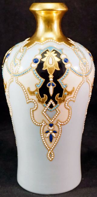 Antique American Belleek Willets Bottle Form Vase Raised Beaded Art Deco Style
