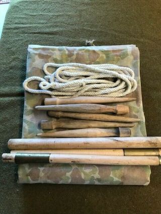 Ww2 Usmc Camoflage Shelter Half,  Pole/stakes/ties - And Salty