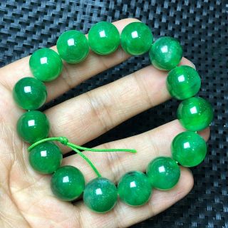 Collectible Chinese Green Jadeite Jade Carved Round Beads Rare Handwork Bracelet
