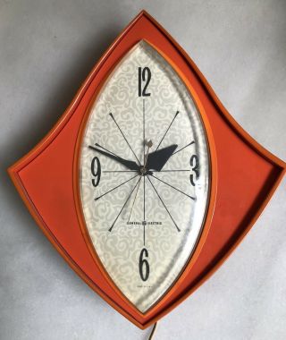 Vintage Orange Mid Century General Electric Kitchen Mcm Wall Clock - Model 2159