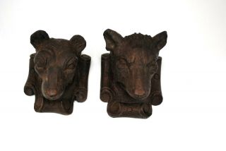 Black Forest Carved Wood Dog Wolf Or Bear Animal Heads