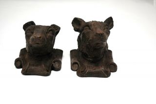 Black Forest Carved Wood Dog Wolf or Bear Animal Heads 2