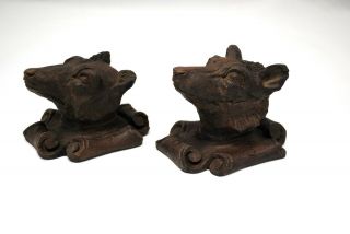 Black Forest Carved Wood Dog Wolf or Bear Animal Heads 3