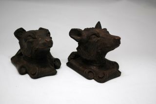 Black Forest Carved Wood Dog Wolf or Bear Animal Heads 6